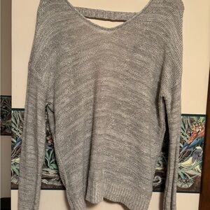 Express Women's V-Neck Sweater in Light Gray
